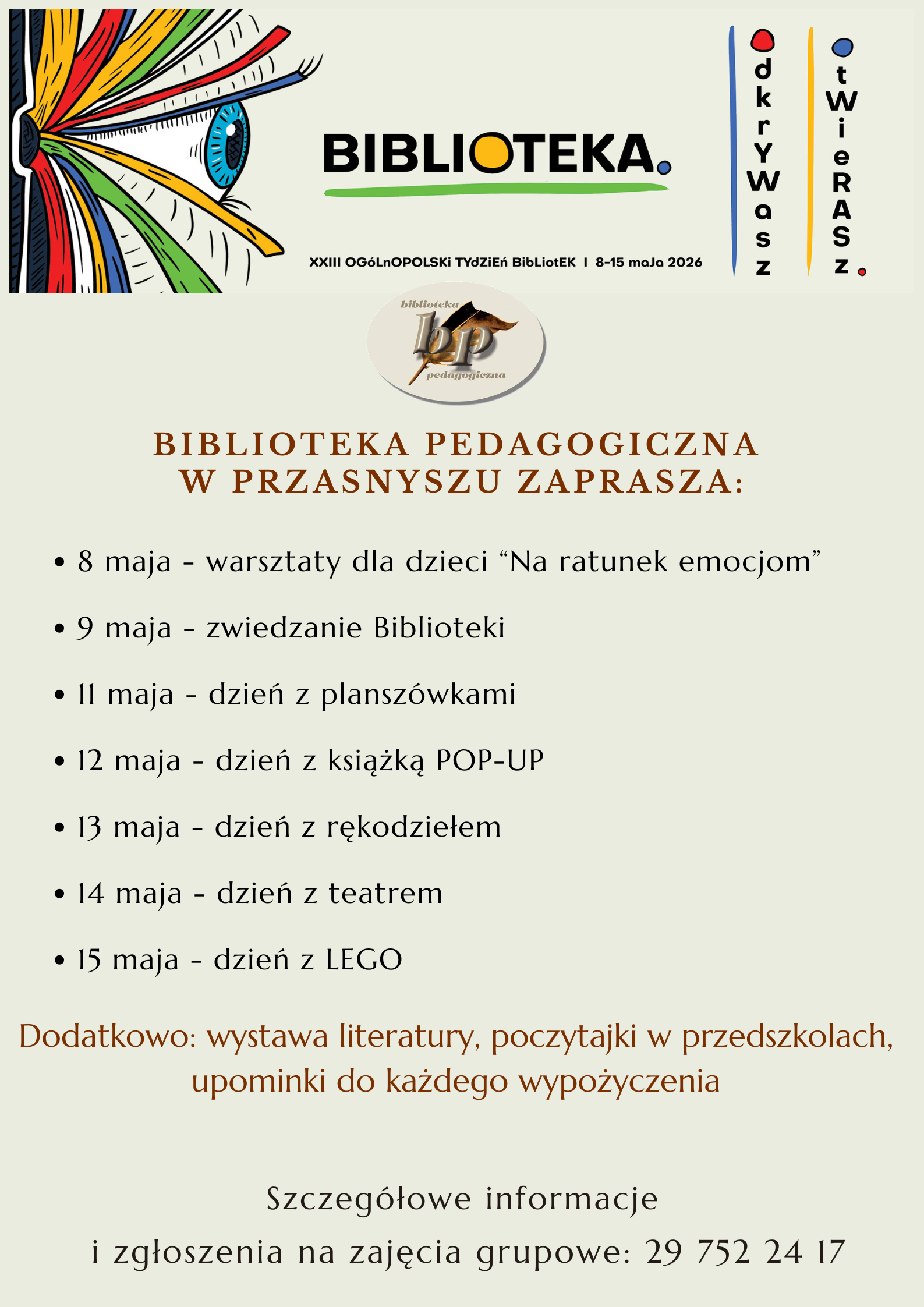 ZAPROSZENIE NA TYDZIEŃ BIBLIOTEK